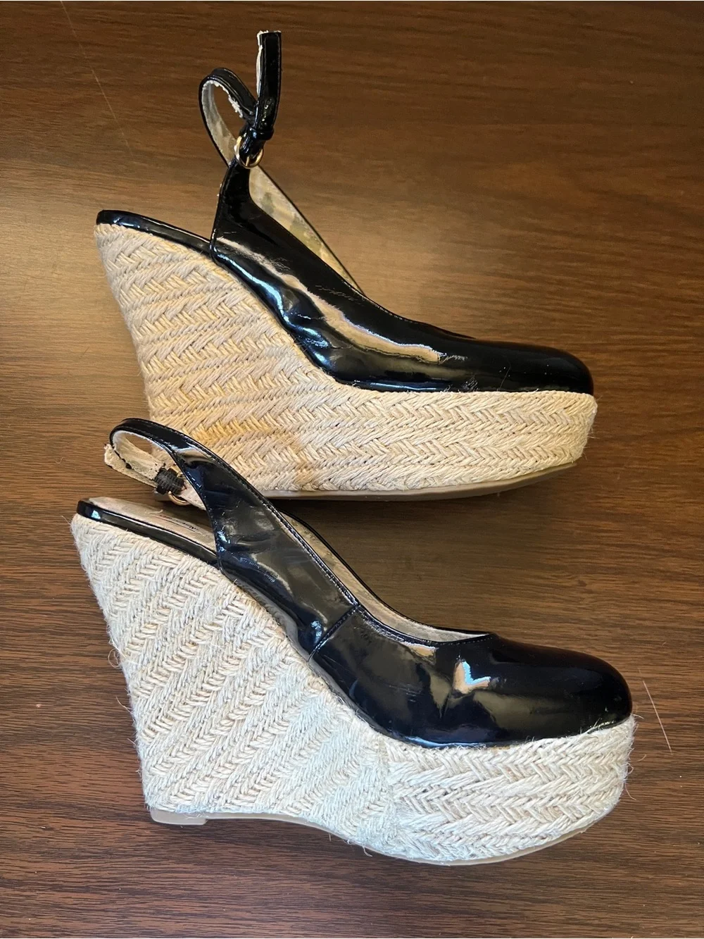 Olsenboye Black Platform Slingback Wedges - Size 8